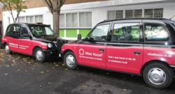 London taxis with What House?/whathouse.co.uk branding